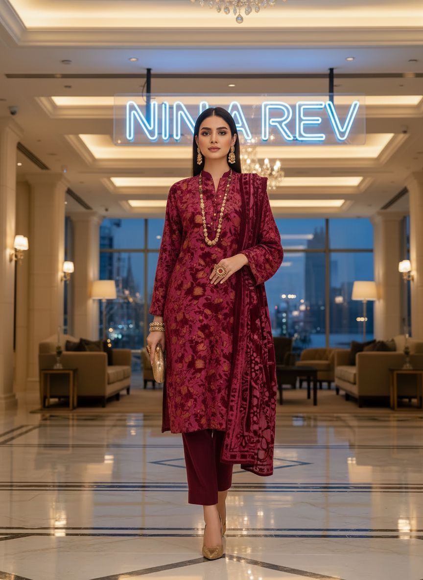 Full Maroon Palachi Ready to Wear 3 Pcs Dress