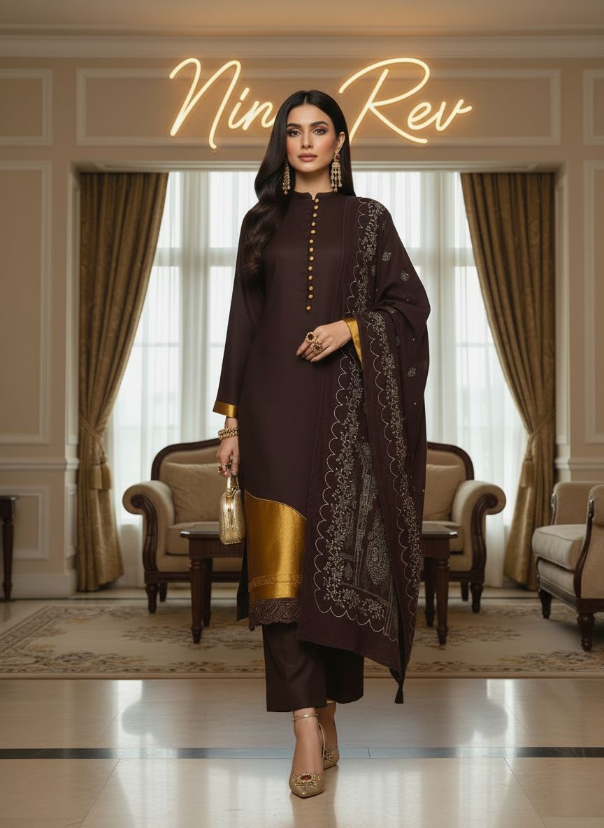 Rehmat Ready to Wear 3 Pcs Dress with Velvet Shawl