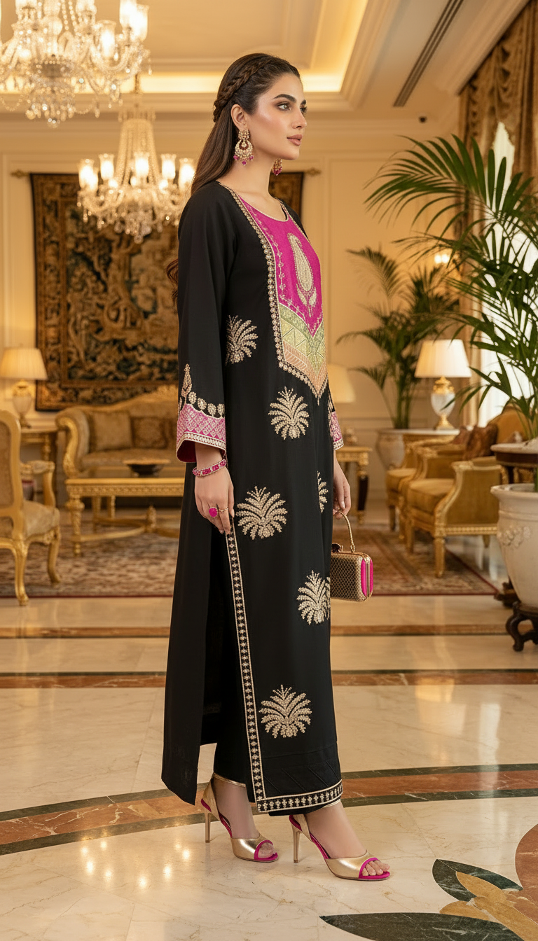 Hamda Black Ready to Wear 2 Pcs Embroidered Dress