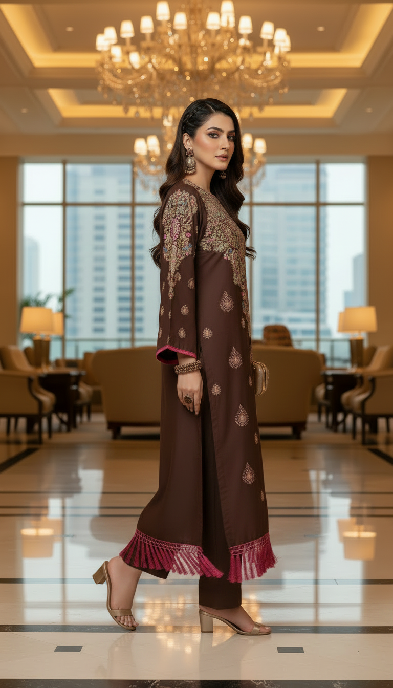Parsa Brown Ready to Wear 2 Pcs Kaftan Dress