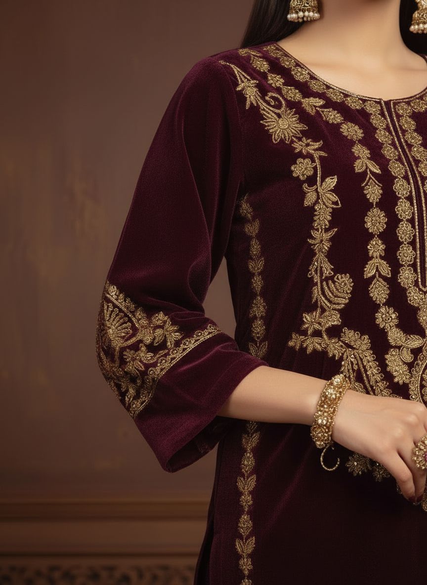 Ghazali Velvet Ready to Wear 3 Pcs Embroidered Dress