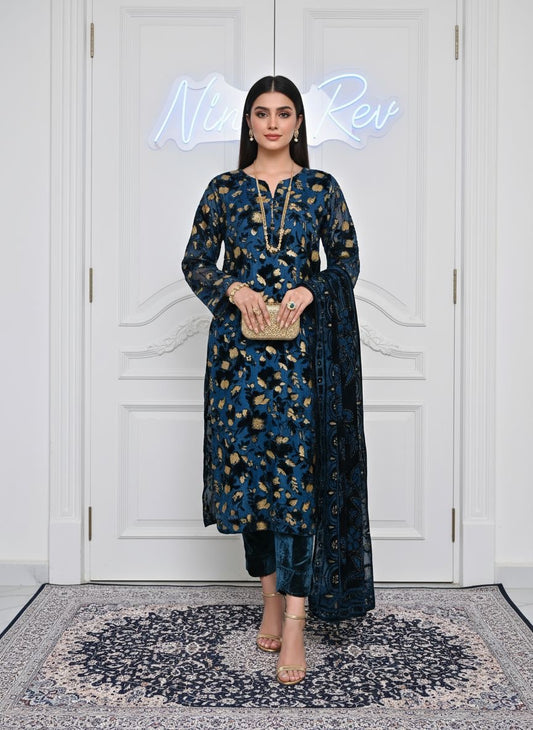 Full Teal Palachi Ready to Wear 3 Pcs Dress