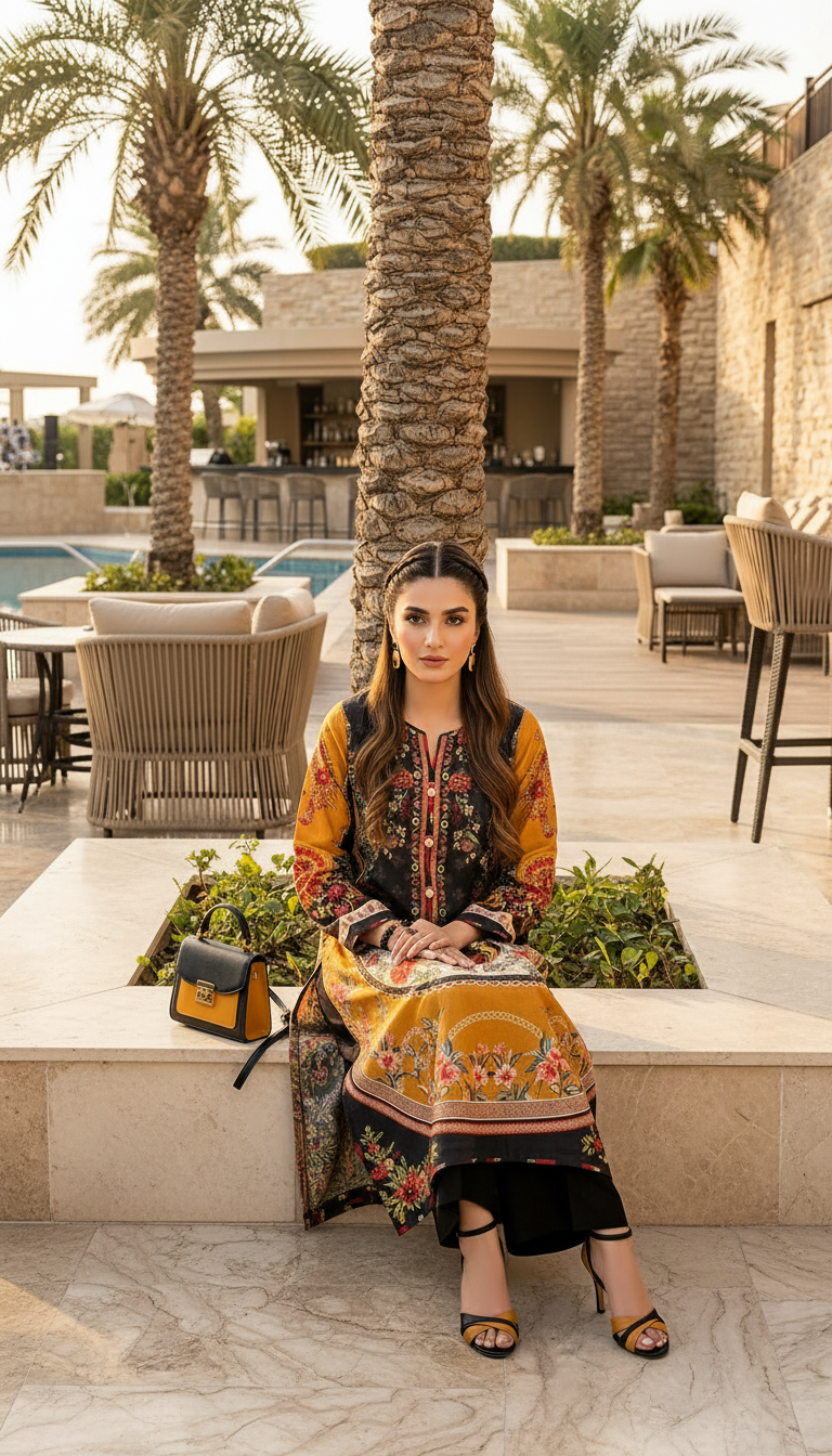 Black Mustard Ready to Wear 2 Pcs Kaftan