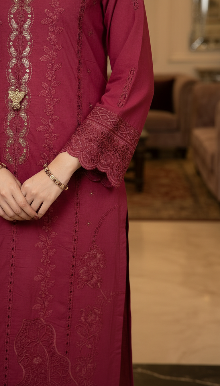 Jenia Pink Fully Embroidered 2 Pcs Kaftan Dress