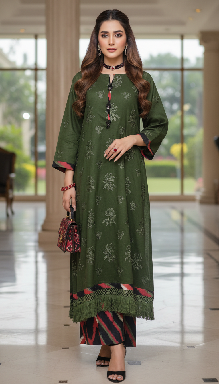 Sasha Green chikankari Embroidered Dress with Crochet details