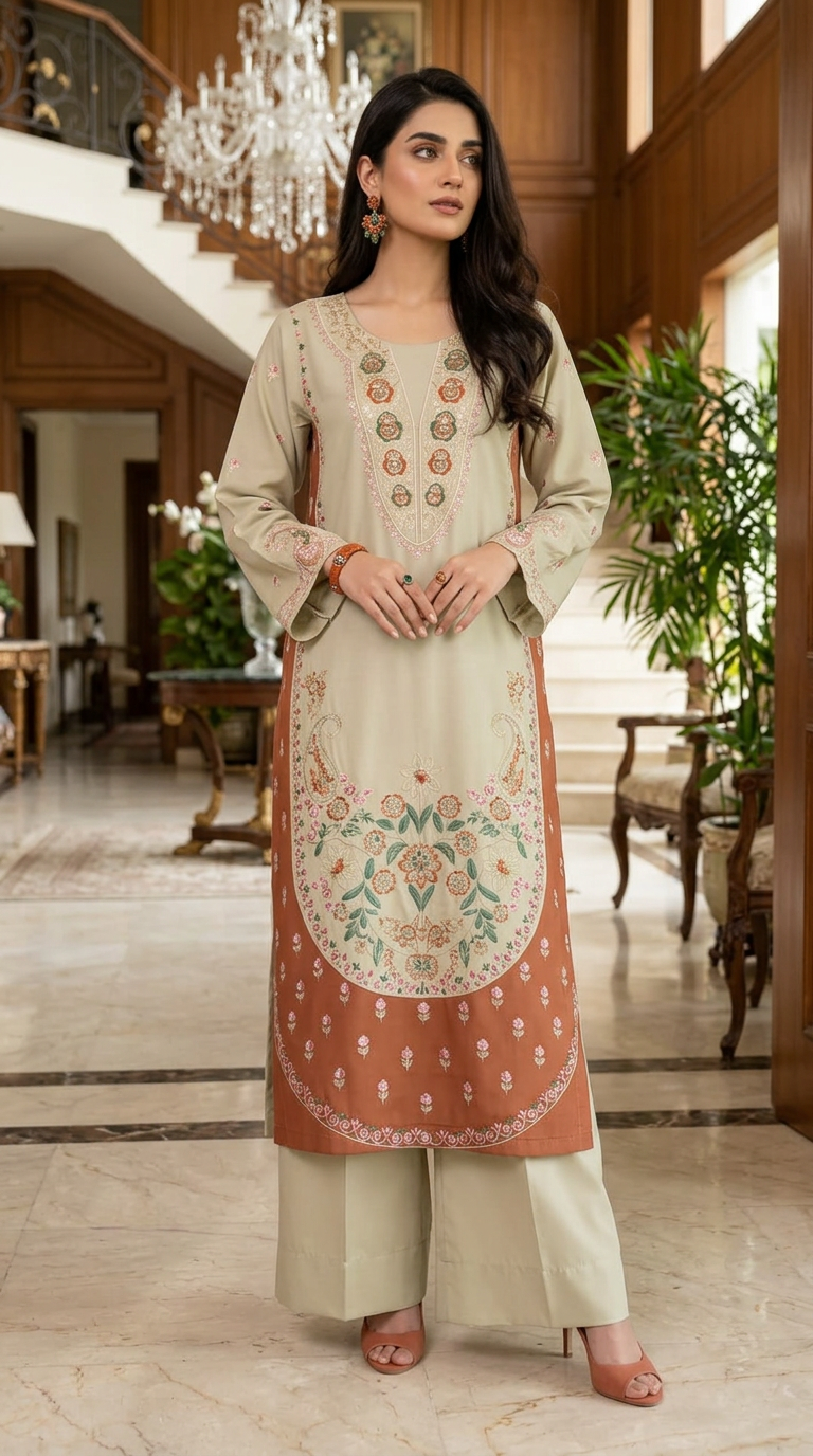Dacia Fully Embroidered 2 Pcs Dress