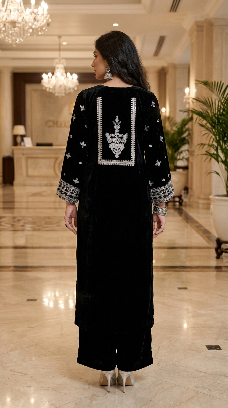 Chandani Micro Velvet Ready to Wear 2 Pcs Embroidered Dress