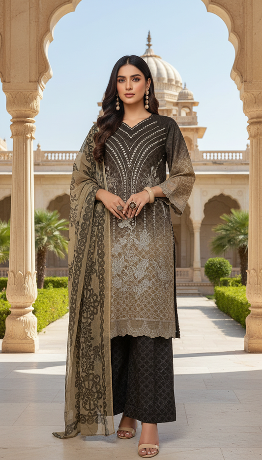 Kiana Brown chikankari Ready to wear 3 Pcs Dress