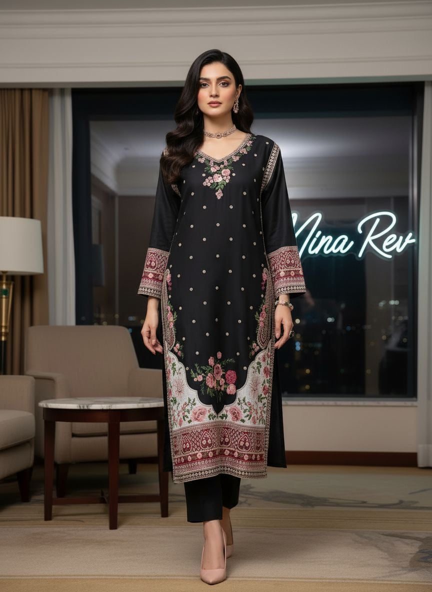Savanah Ready to Wear Embroidered Kaftan Style 2 Pcs Viscose Dress
