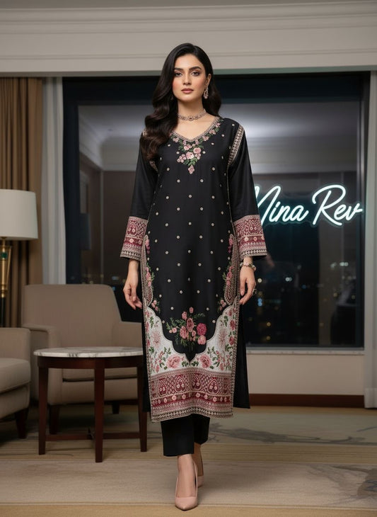 Savanah Ready to Wear Embroidered Kaftan Style 2 Pcs Viscose Dress