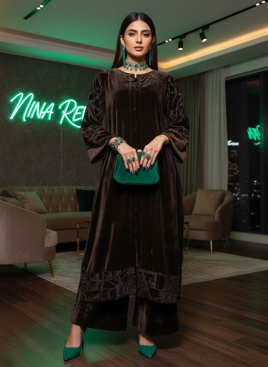 Rabeka Brown Velvet co ord Set