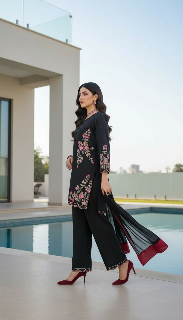 Ada Black Ready to Wear 3 Pcs Embroidered Dress