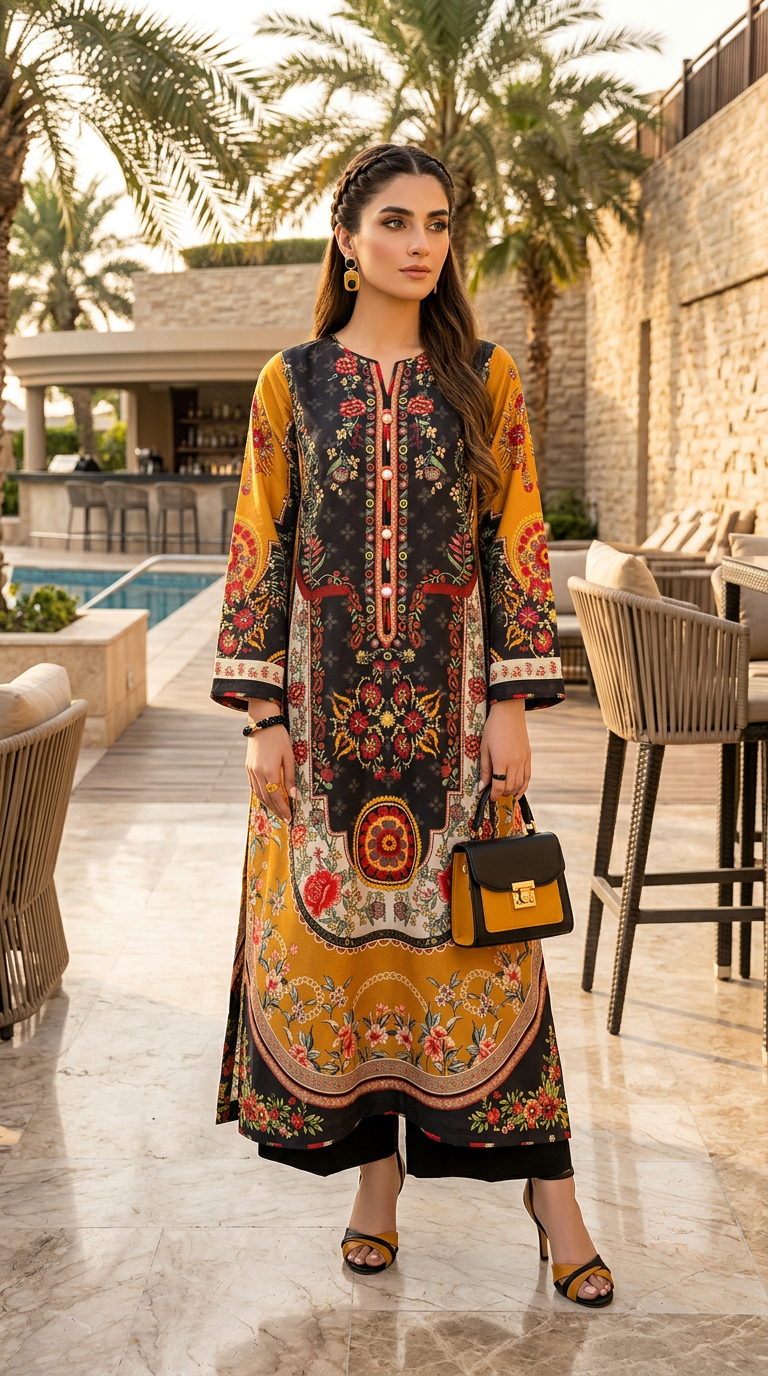 Black Mustard Ready to Wear 2 Pcs Kaftan