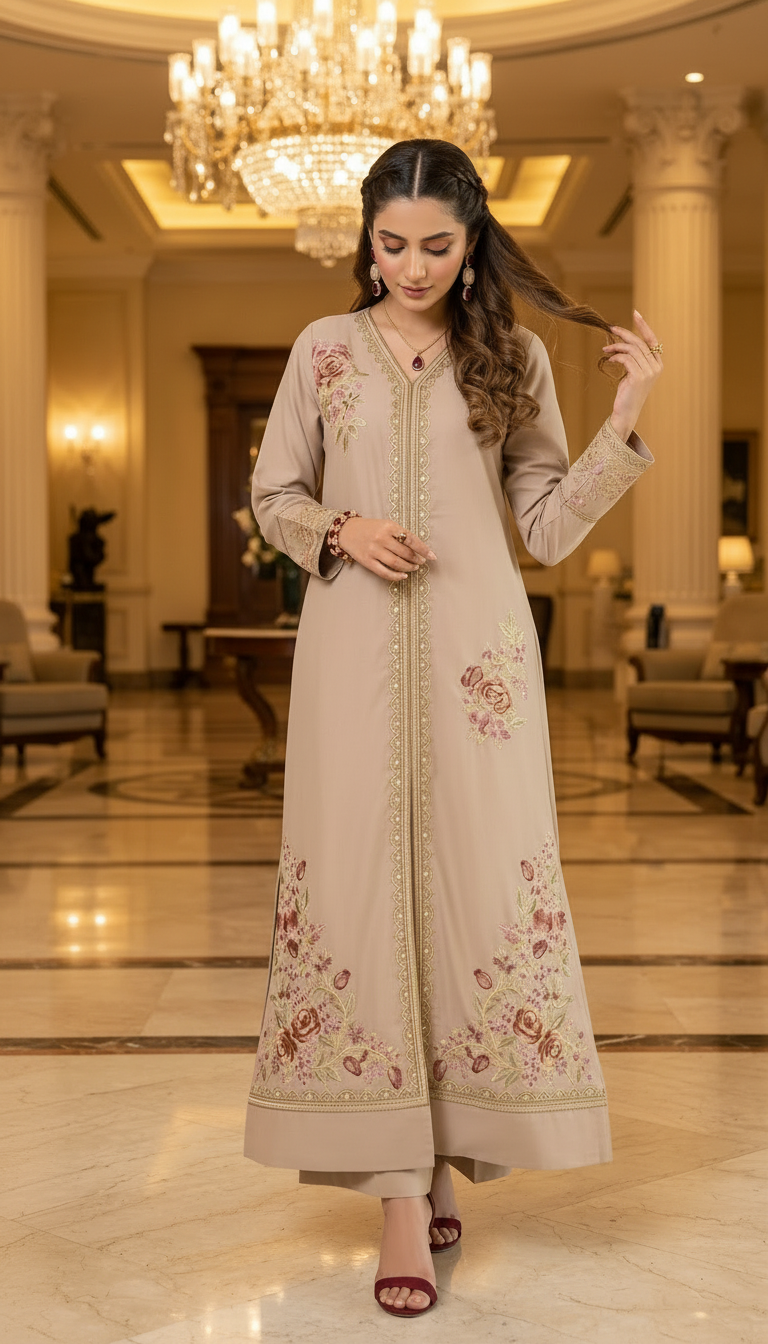 Rose Mauve Ready to Wear Embroidered 2 Pcs Dress