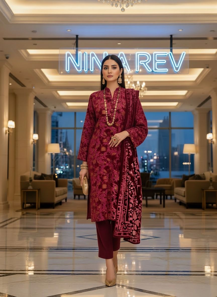 Full Maroon Palachi Ready to Wear 3 Pcs Dress