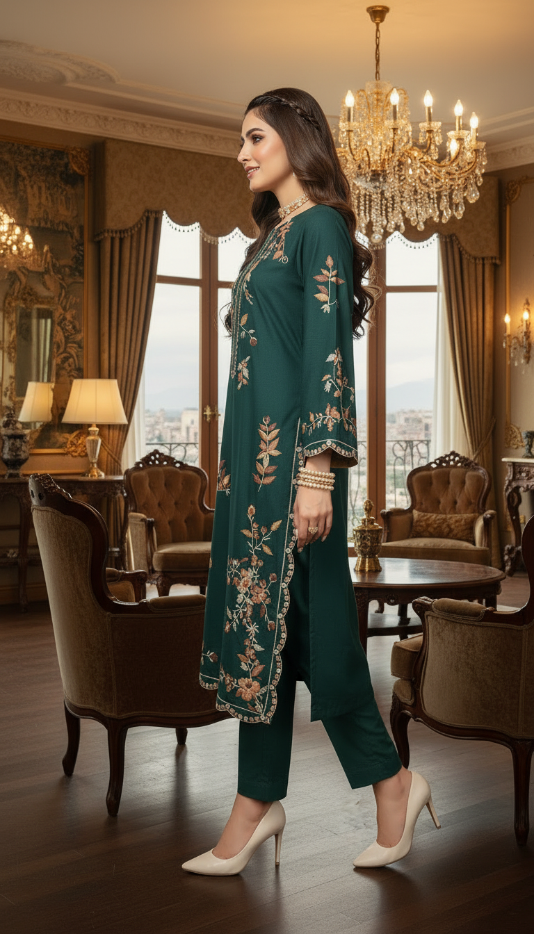 Momal Teal Ready to Wear 2 pcs embroidered Dress