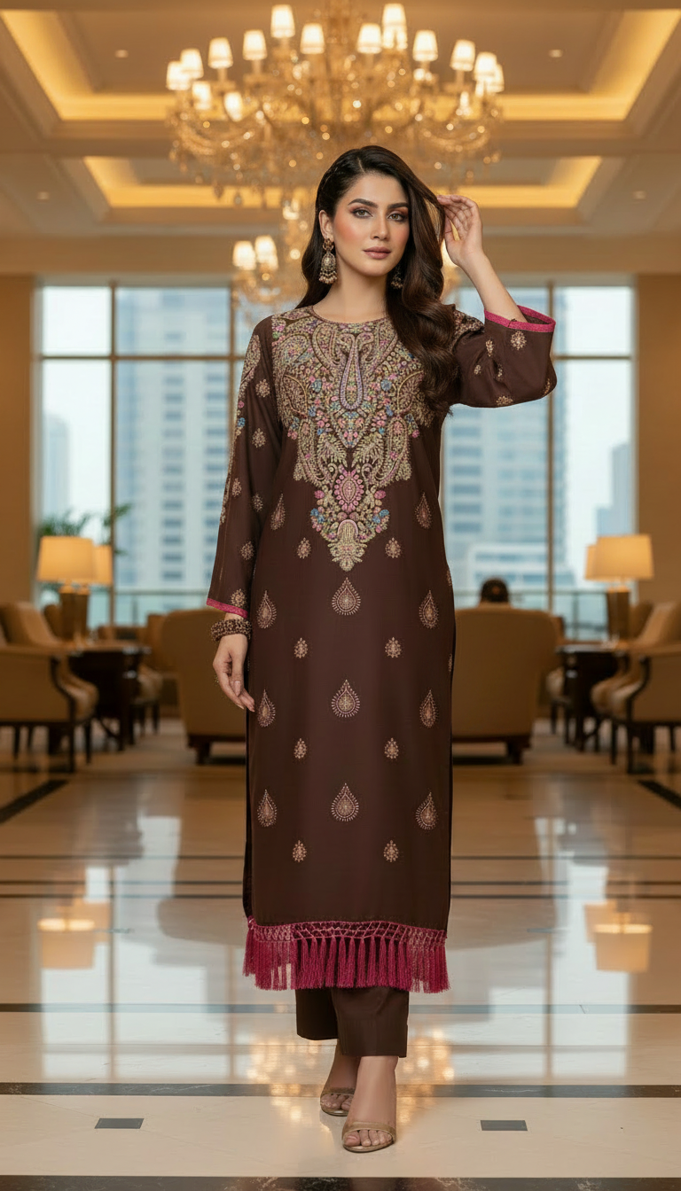 Parsa Brown Ready to Wear 2 Pcs Kaftan Dress
