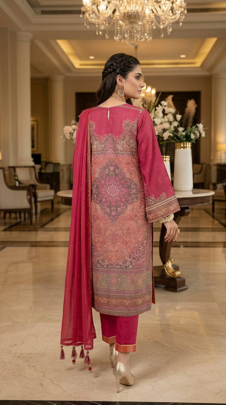 Resham Tussar Silk Ready to Wear 3 Pcs Dress
