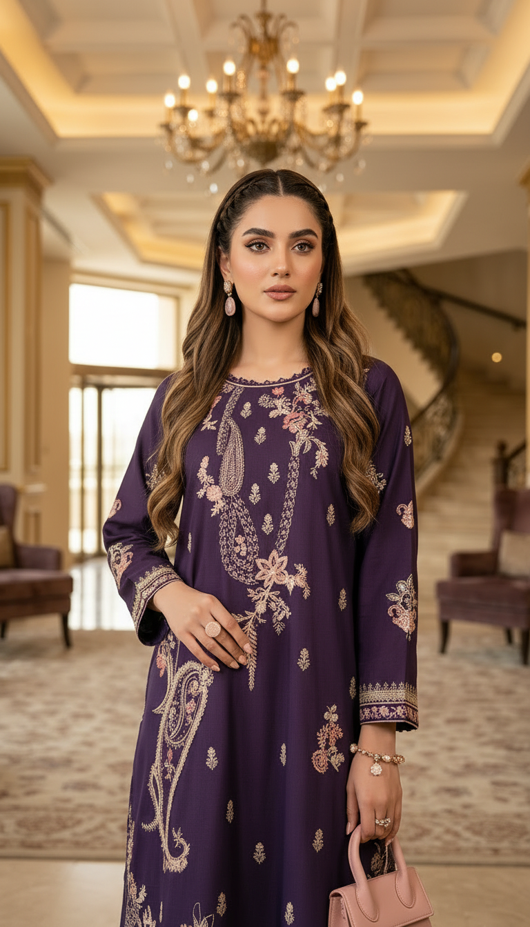 Hoor Ready to Wear 2 Pcs Fully Embroidered Pure Viscose Dress