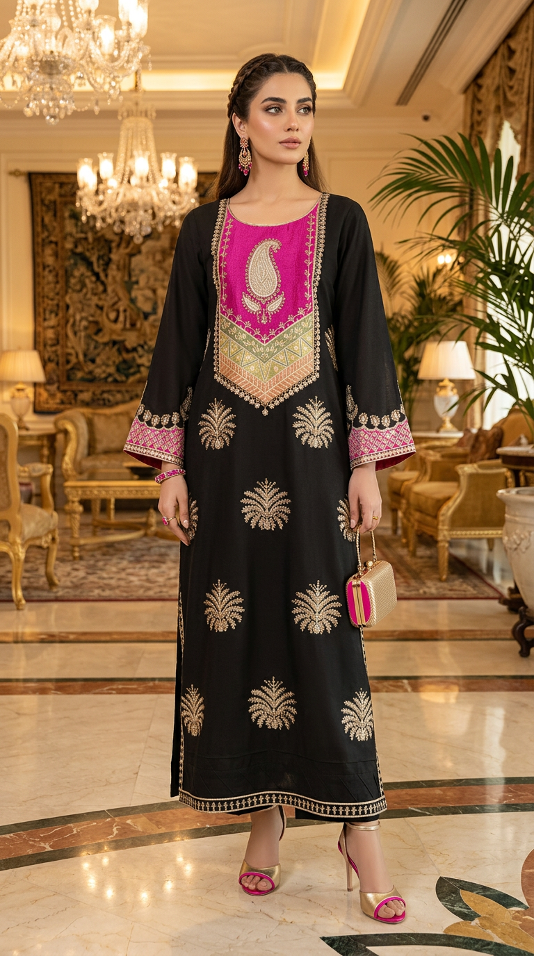 Hamda Black Ready to Wear 2 Pcs Embroidered Dress