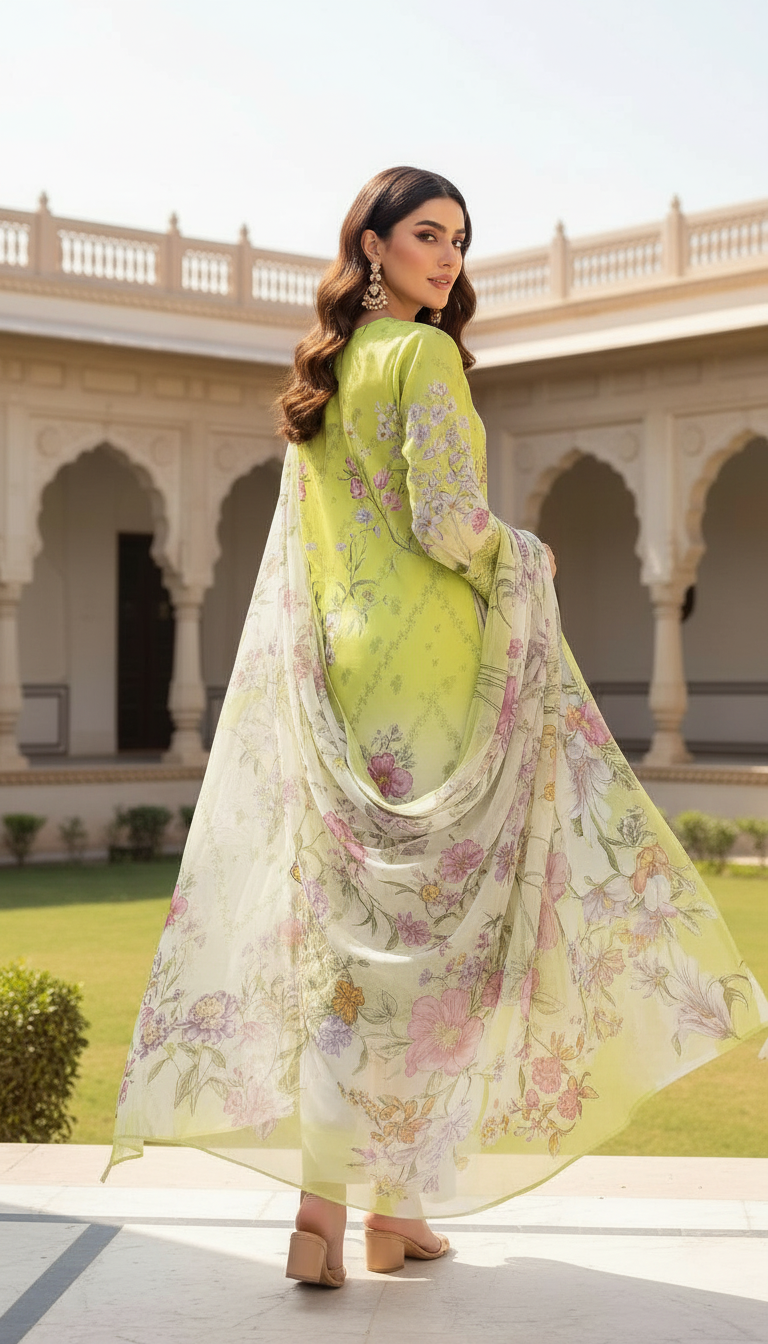 Lema Neon Ready to Wear 3 Pcs Embroidered Dress