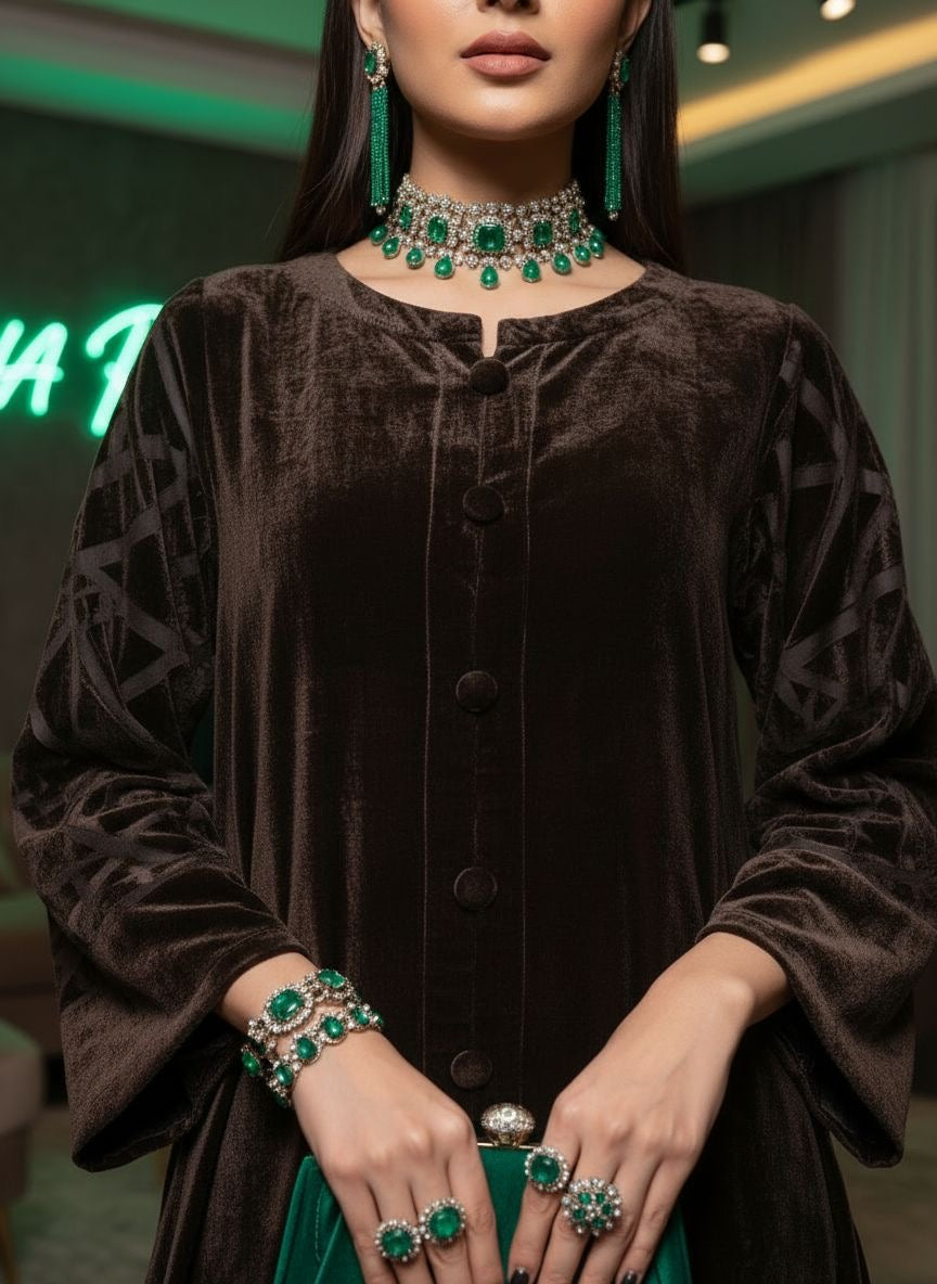 Rabeka Brown Velvet co ord Set