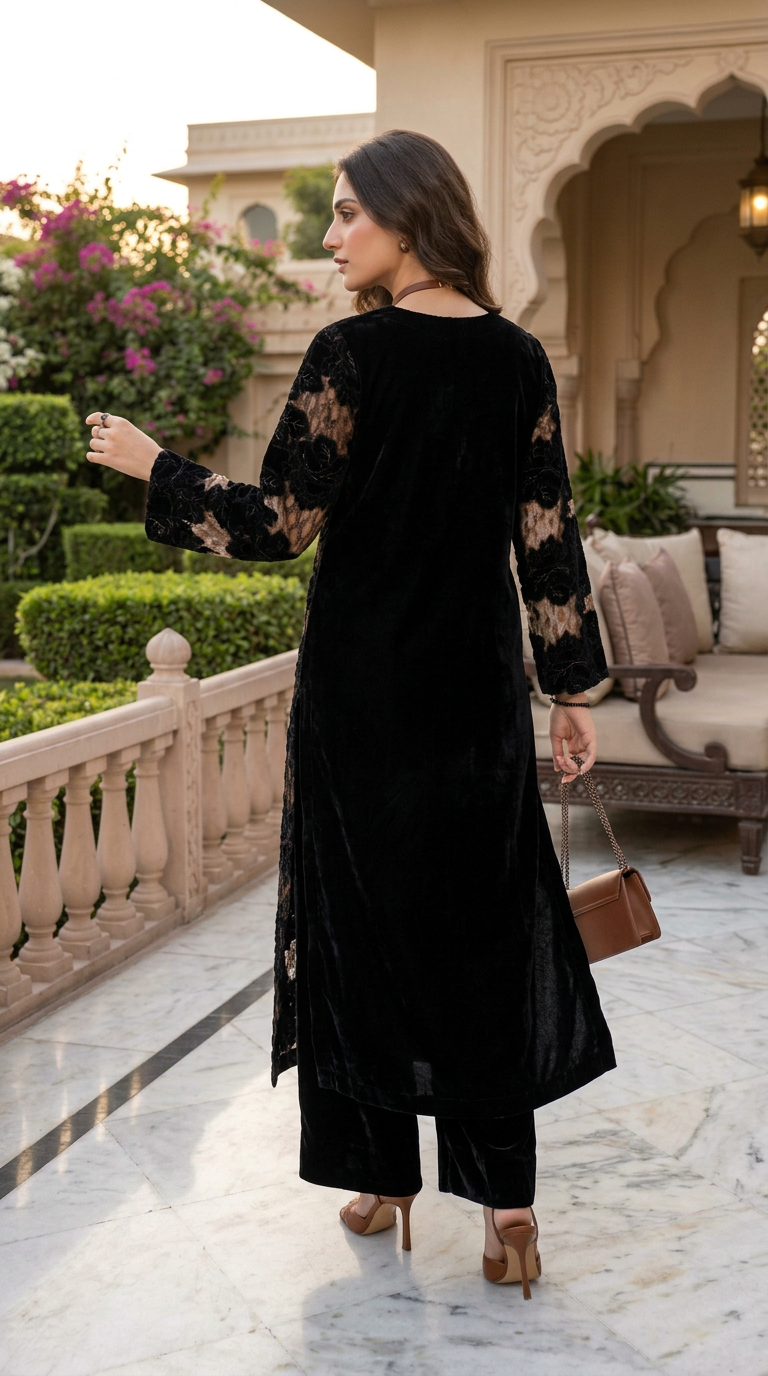 Supra Velvet Cutwork Embroidered 2 Pcs Dress