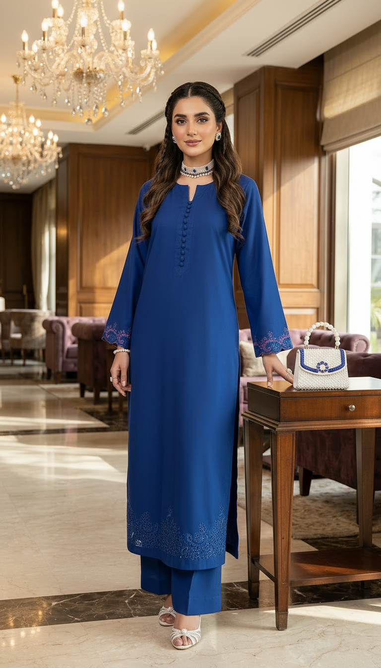 Maya Ready to Wear 2 Pcs Viscose Linen Fully embroidered and cutwork Dress