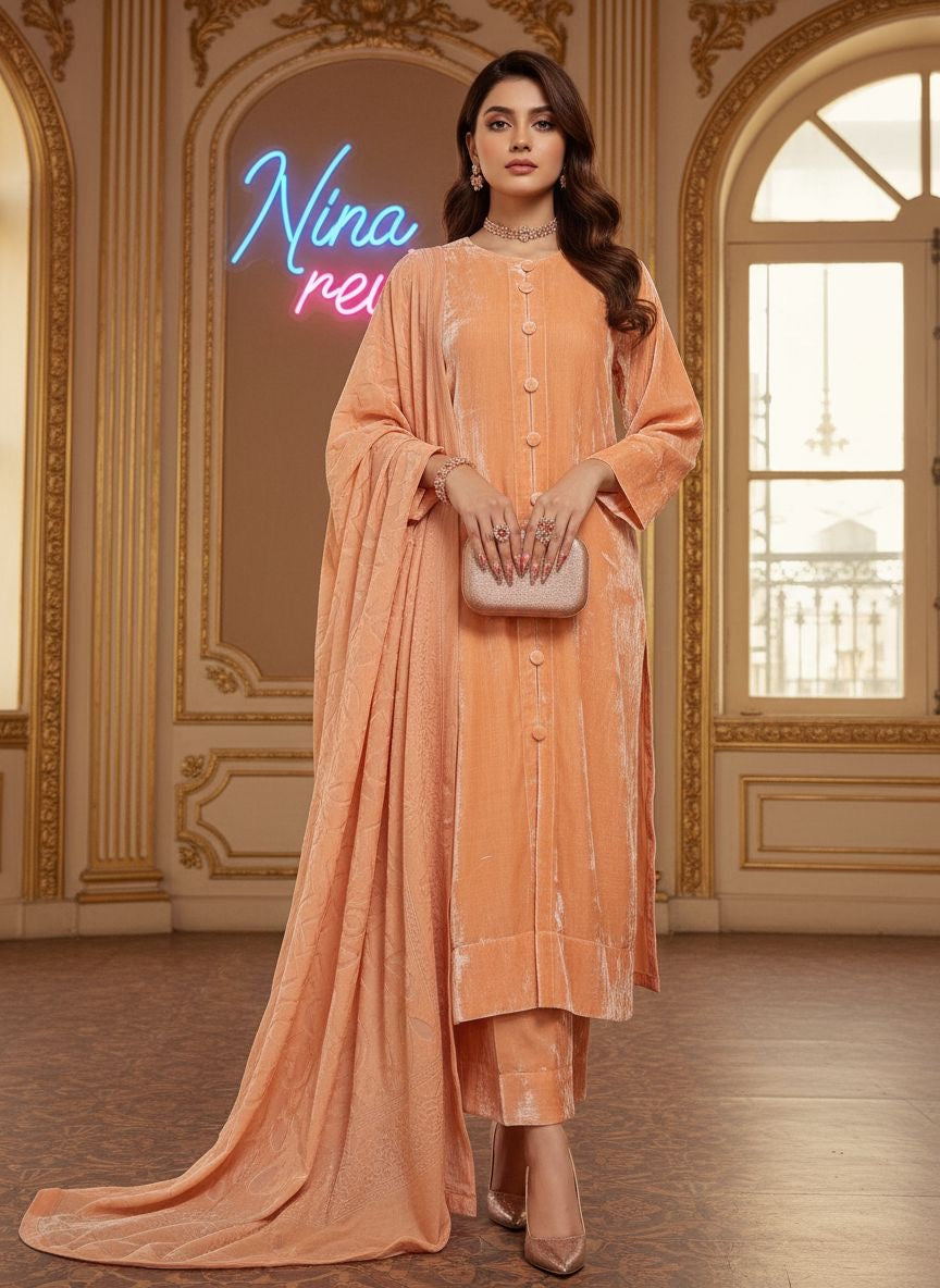 Rahar Ready to Wear 3 Pcs French Velvet Dress
