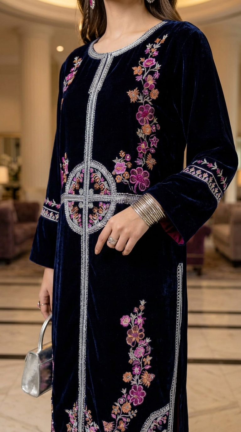 Sakawat Velvet Ready to Wear 2 Pcs Embroidered dress