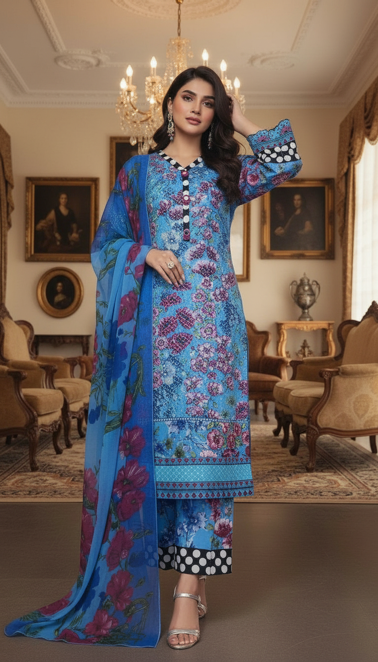 Ferozi Sequins Ready to Wear 3 Pcs Embroidered Dress