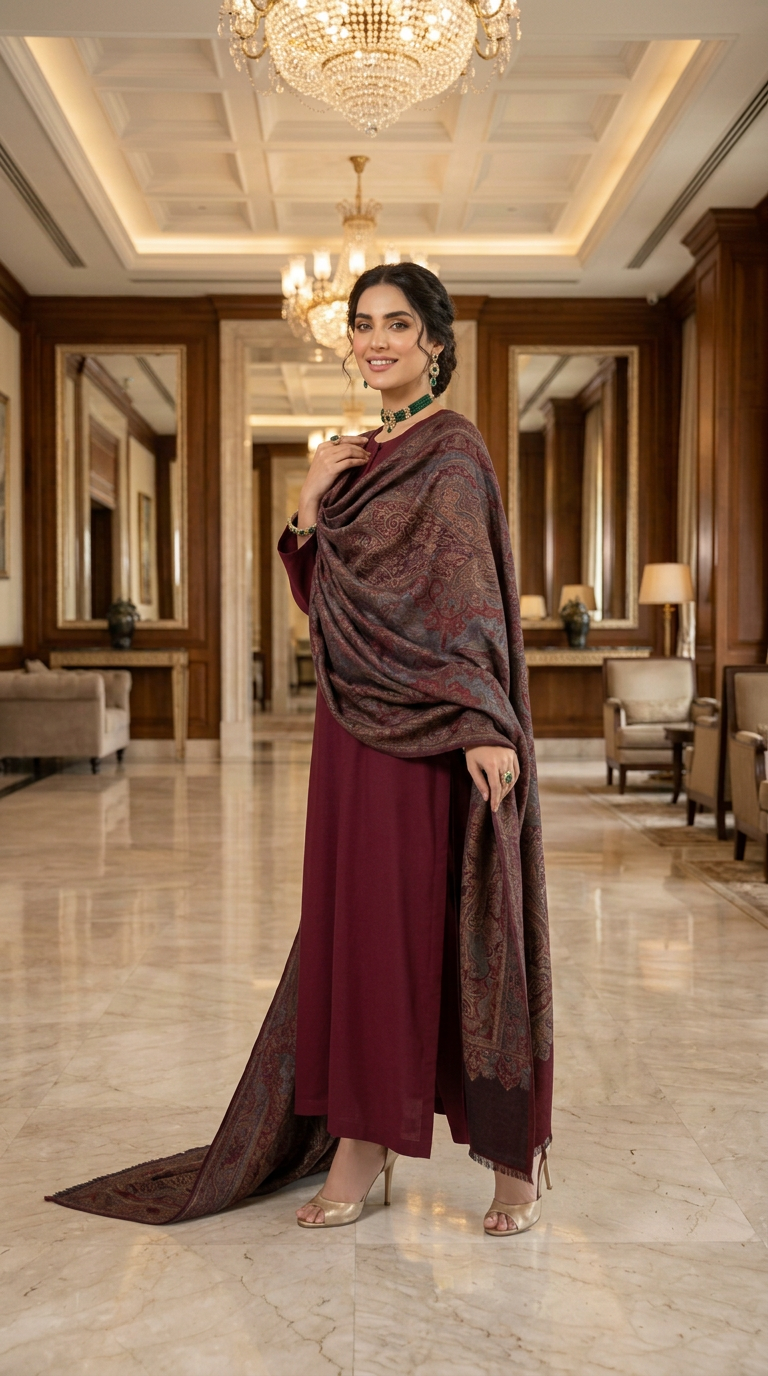 Rabail maroon Kani shawl Ready to Wear 3 Pcs Dress