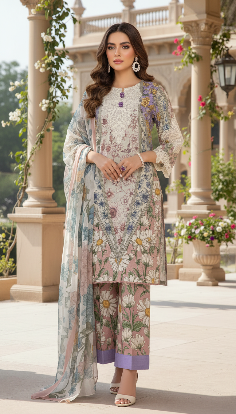 Liza Ready to Wear 3 Pcs Embroidered Dress with Chiffon dopatta