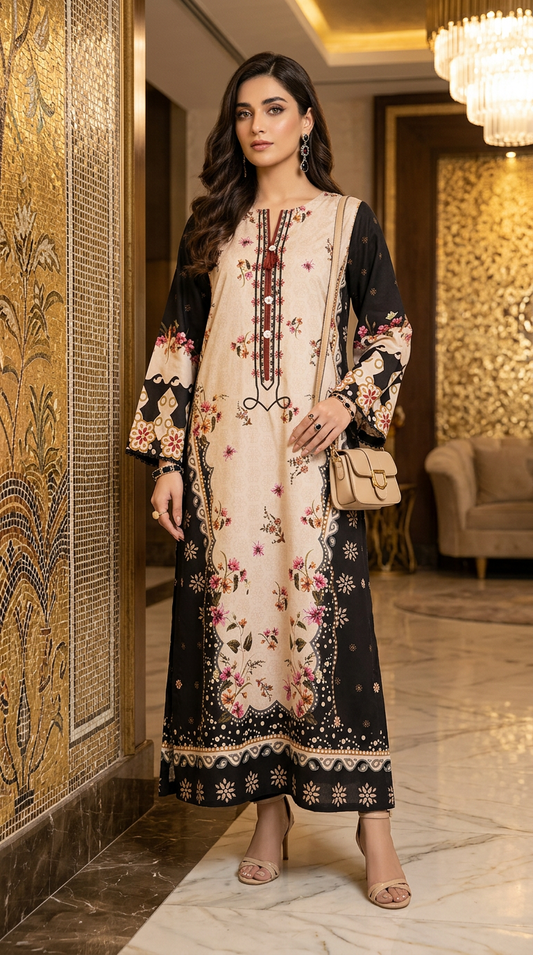 Khushnaz Ready to Wear 2 Pcs Linen Printed Kaftan