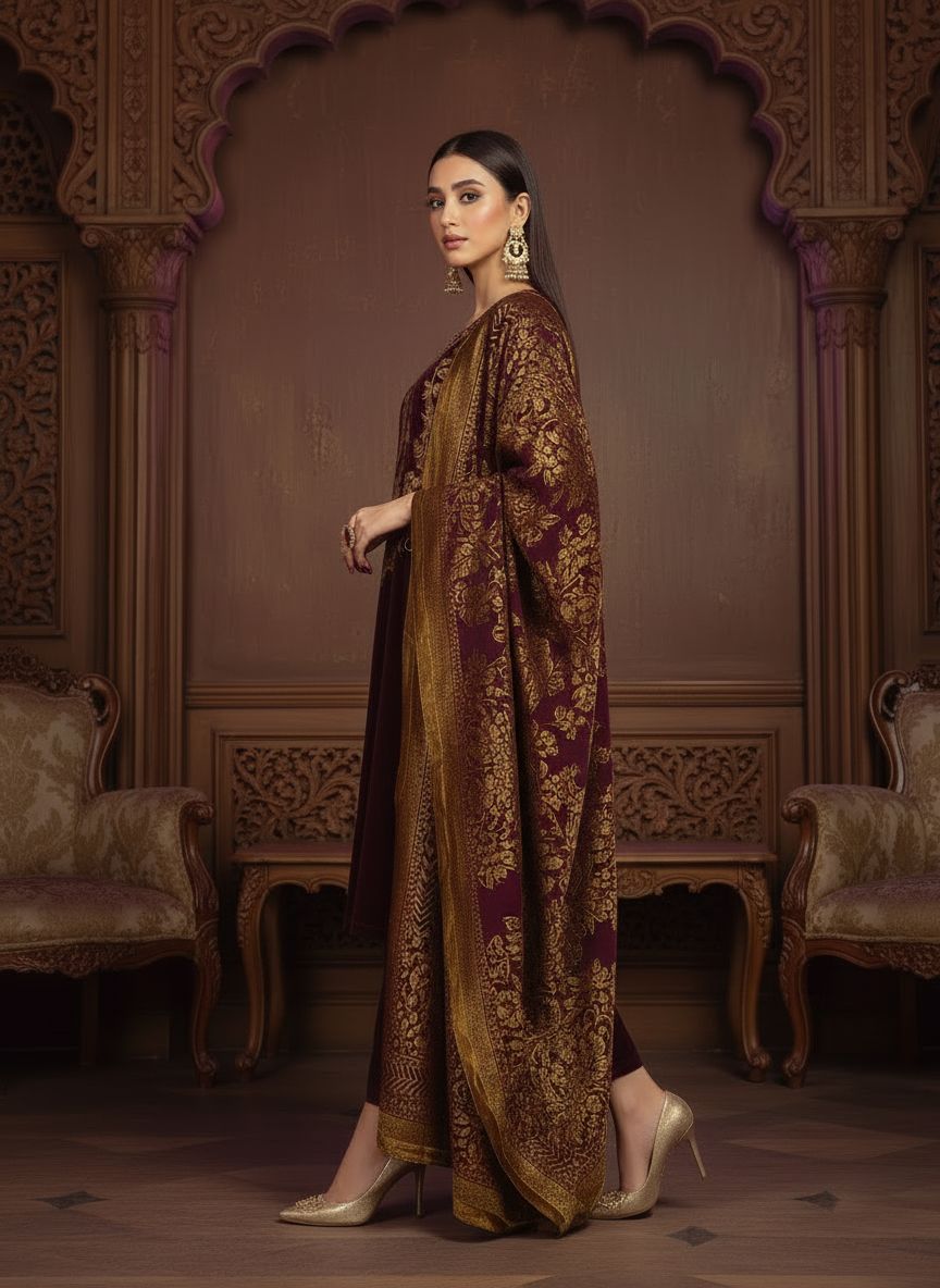Ghazali Velvet Ready to Wear 3 Pcs Embroidered Dress