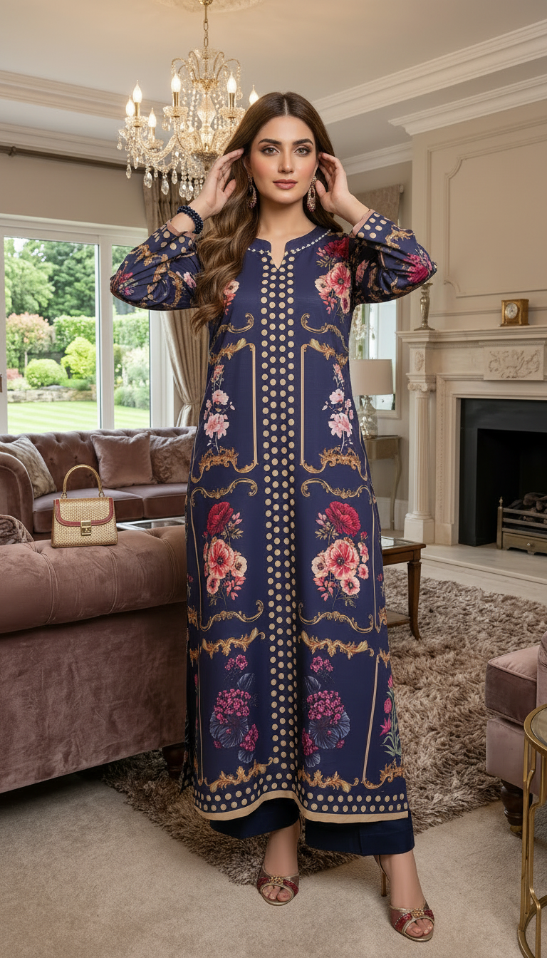 Luna Blue Ready to Wear 2 Pcs Printed Kaftan
