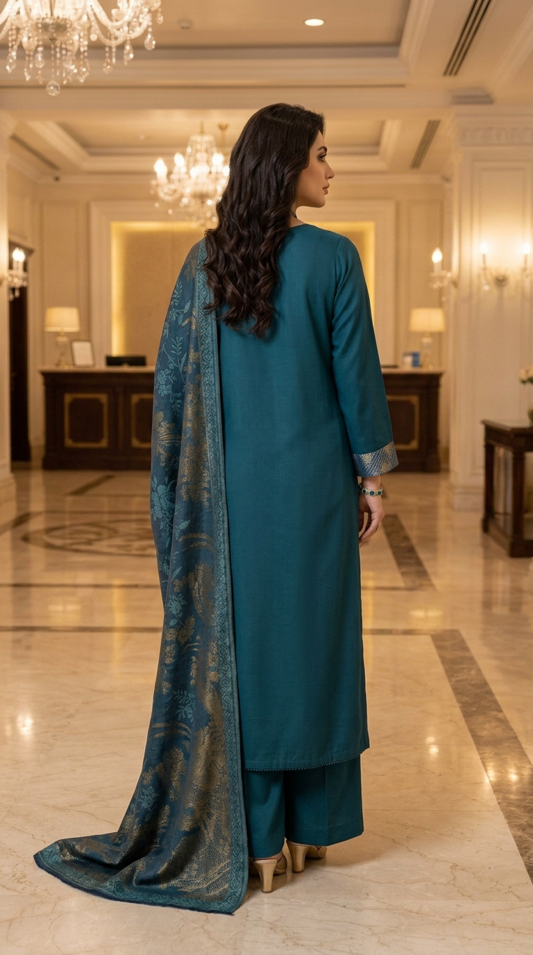 Sultana Teal Exclusive Kani Shawl 3 Pcs Dress