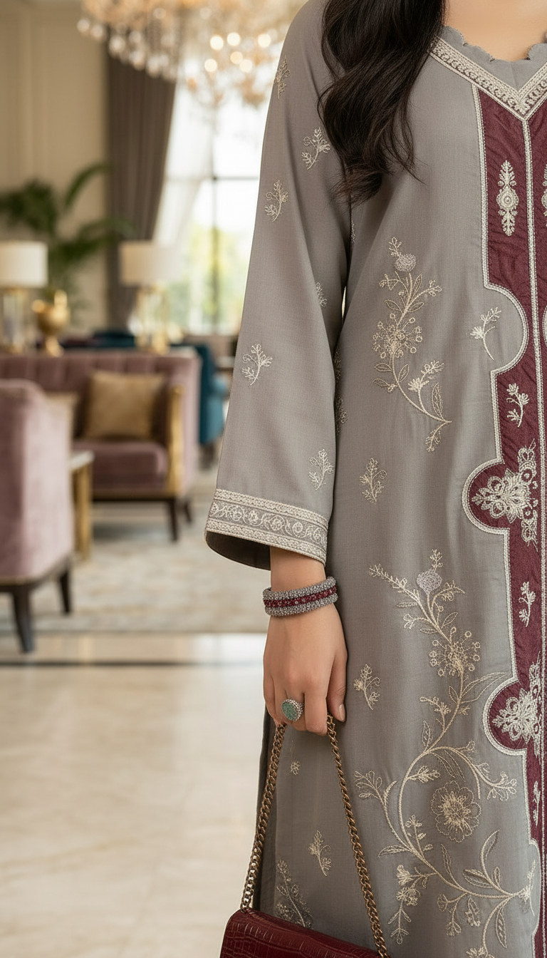 Surmae Ready to Wear 2 Pcs Viscose Embroidered Dress