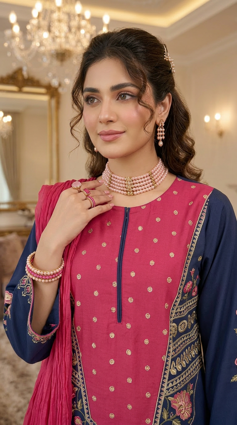 Rabia Blue ready to Wear Embroidered 3 Pcs Dress