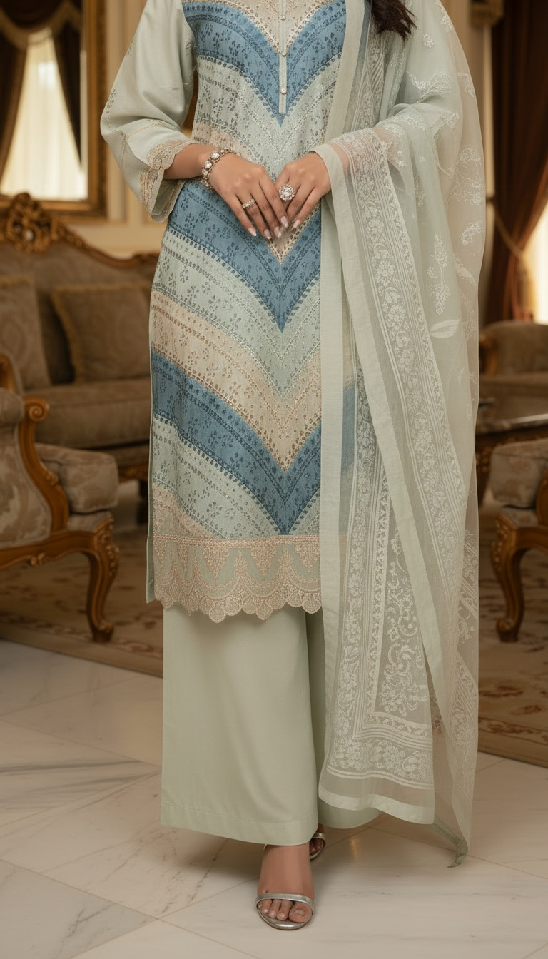 Tabassum Full Chikankari Embroidered Ready to Wear 3 Pcs Dress with Jacquard dopatta
