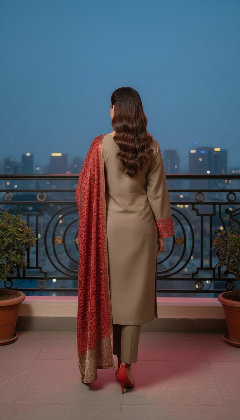 Nazneen Ready to Wear 3 Pcs Embroidered Dress with Palachi shawl