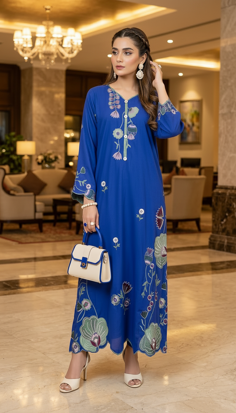 Aber Ready to Wear Embroidered 2 Pcs Linen Kaftan