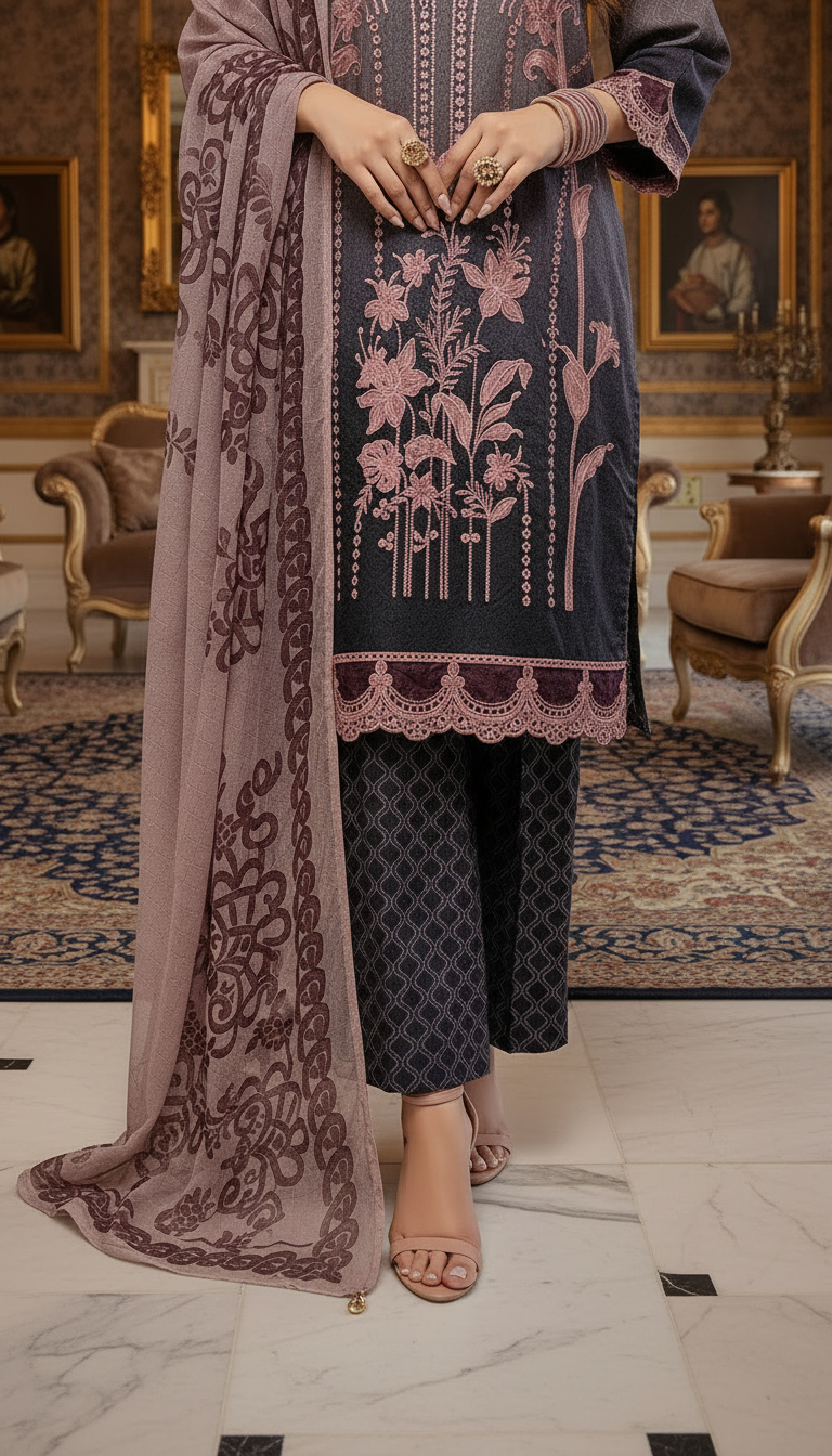 Zark Pink Chikankari Ready to Wear 3 Pcs Dress