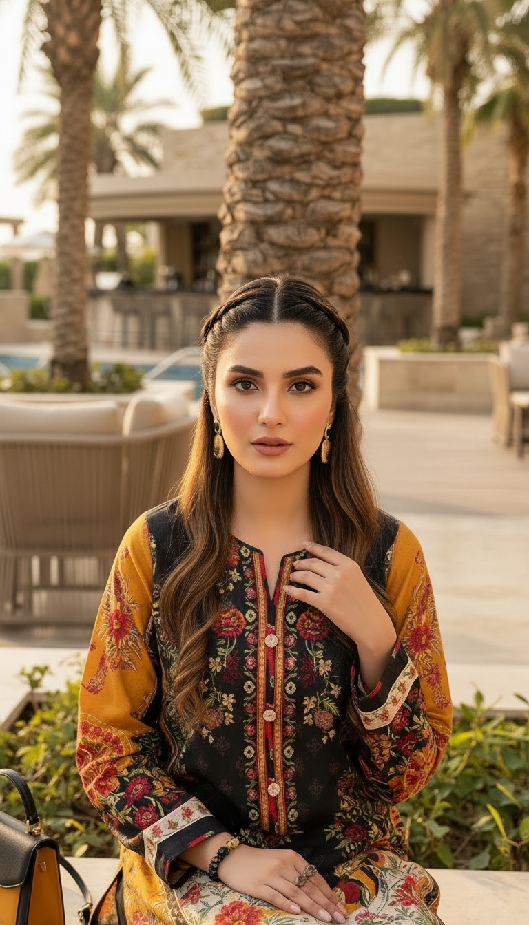 Black Mustard Ready to Wear 2 Pcs Kaftan