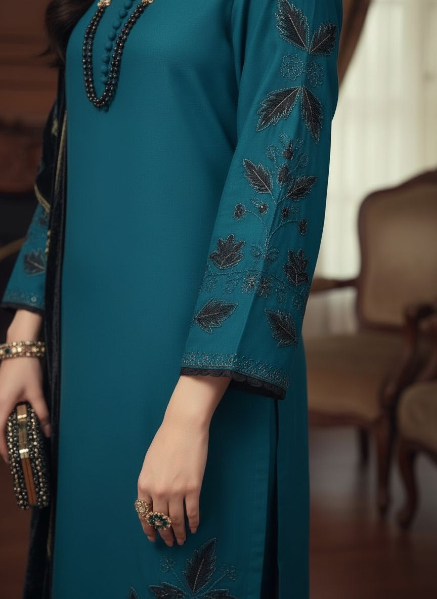Mahira Teal Ready to Wear 3 Pcs Embroidered Dress