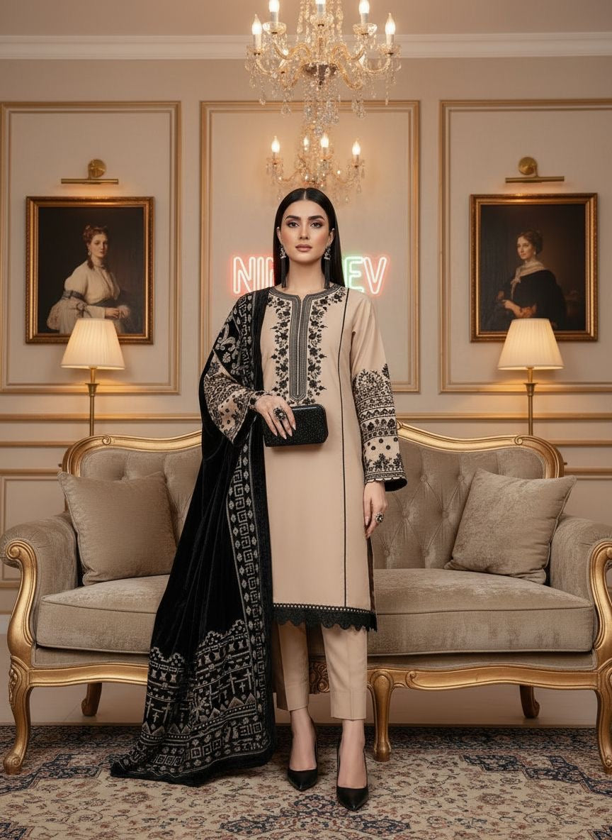 Hamaya Ready to Wear 3 Pcs Embroidered Dress