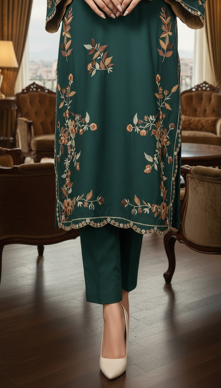 Momal Teal Ready to Wear 2 pcs embroidered Dress