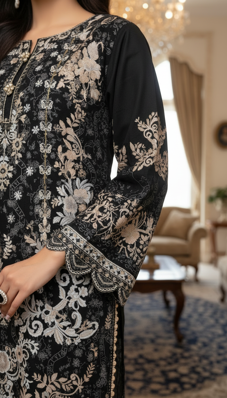 Arfa Black Ready to Wear 2 Pcs Embroidered Dress