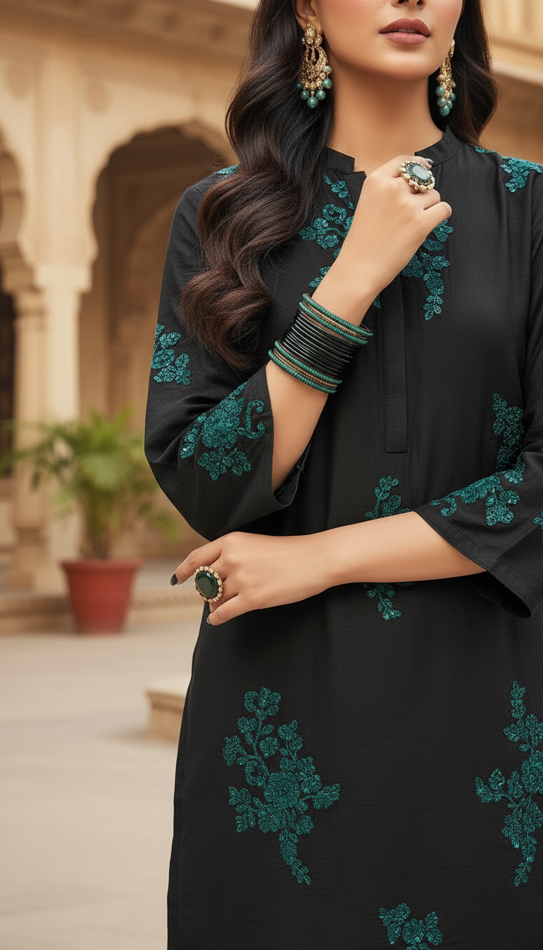 Shab Black Fully embroidered 3 pcs Dress