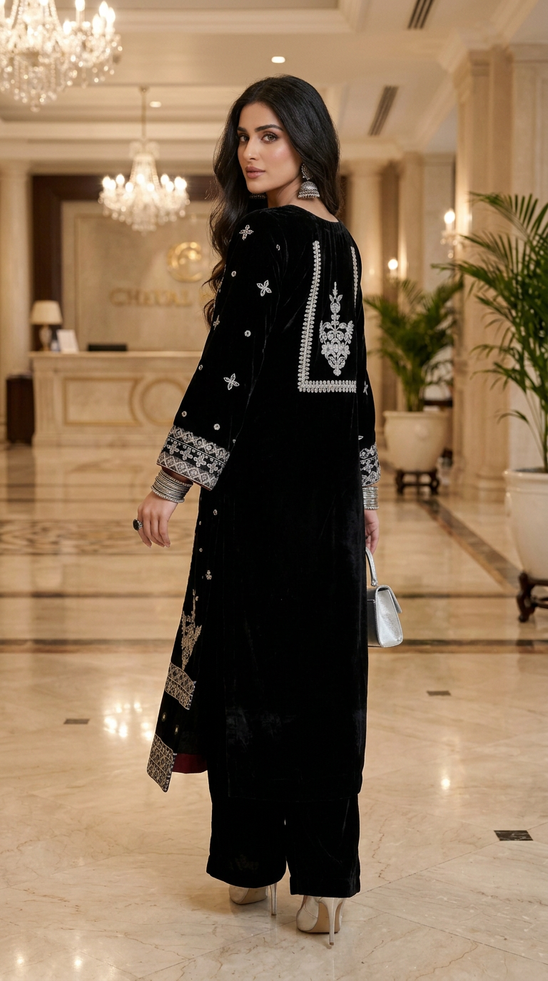 Chandani Micro Velvet Ready to Wear 2 Pcs Embroidered Dress